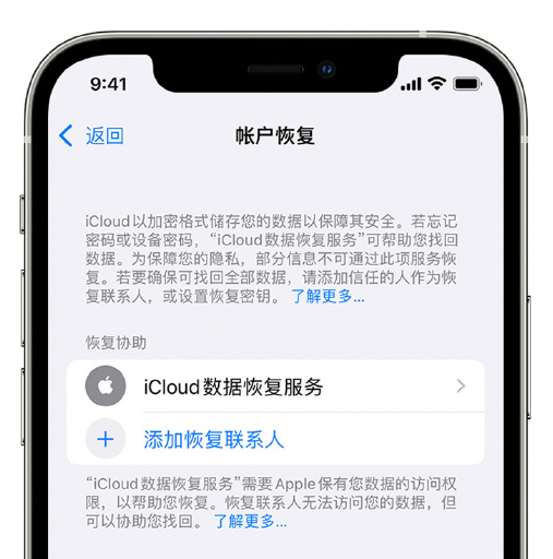 青田苹果手机维修分享在 iPhone 上设置帐户恢复联系人的方法 